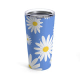 Fresh Daisies on Blue Stainless Steel 20 oz. Vacuum Insulated Tumbler, Tight Sealed Clear Lid, Travel Sized