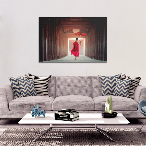 Monk With Red Umbrella - Wonderful Image With Pop of Color in 4 Sizes - Mind Body Spirit