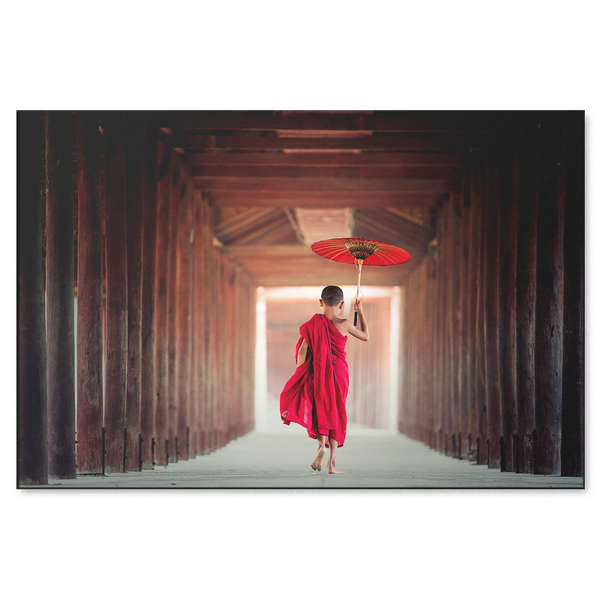 Monk With Red Umbrella - Wonderful Image With Pop of Color in 4 Sizes - Mind Body Spirit