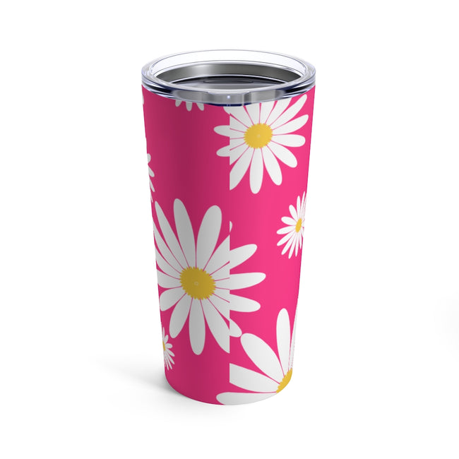 Fresh Daisies On Hot Pink Stainless Steel 20 oz. Vacuum Insulated Tumbler, Tight Sealed Clear Lid, Travel Sized