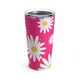 Fresh Daisies On Hot Pink Stainless Steel 20 oz. Vacuum Insulated Tumbler, Tight Sealed Clear Lid, Travel Sized