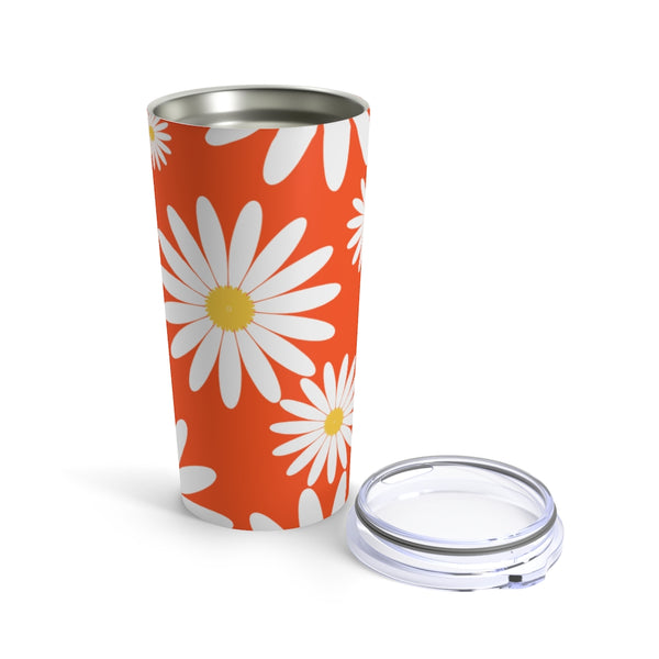 Fresh Daisies On Orange Stainless Steel 20 oz. Vacuum Insulated Tumbler, Tight Sealed Clear Lid, Travel Sized