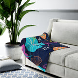 Fresh Tropical on Navy Velveteen Plush Blanket Custom Blanket, Plush Throw Blanket for Home, Office, Dorm, Super Soft 3 Sizes