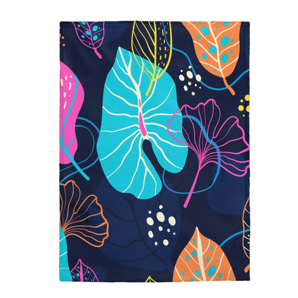 Fresh Tropical on Navy Velveteen Plush Blanket Custom Blanket, Plush Throw Blanket for Home, Office, Dorm, Super Soft 3 Sizes