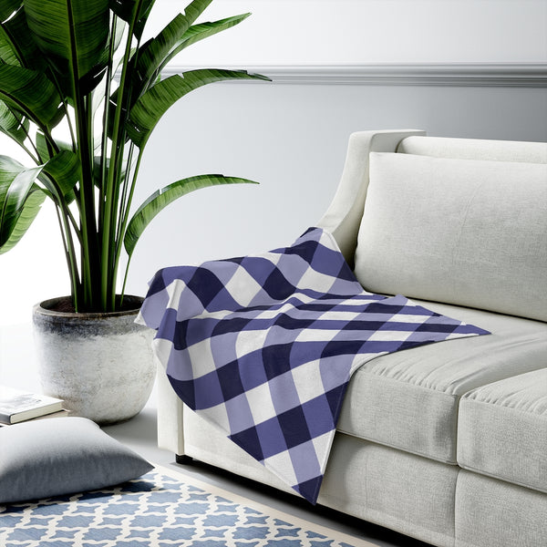 Blueberry Check Plaid Velveteen Plush Blanket Custom Blanket, Plush Throw Blanket for Home, Office, Dorm, Super Soft 3 Sizes,