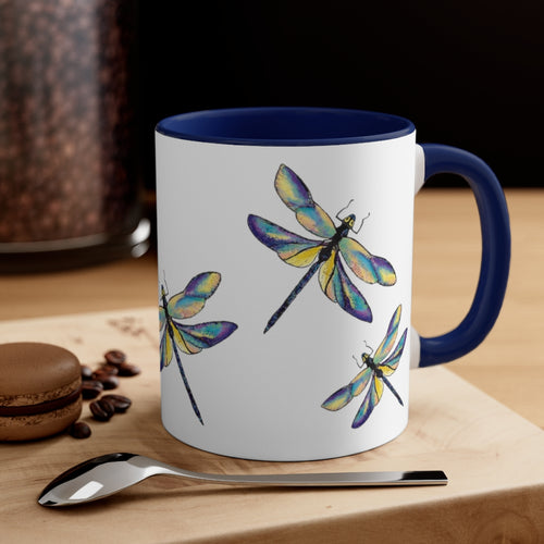 Beautiful Dragonflies Ceramic Coffee Mugs With Color Glazed Interior In 5 Colors