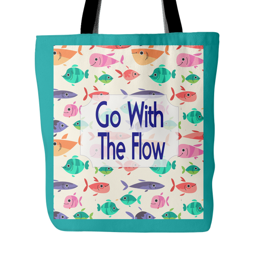 Go With The Flow Cute Fish Tote Bag 18 x 18 - Teal - Mind Body Spirit