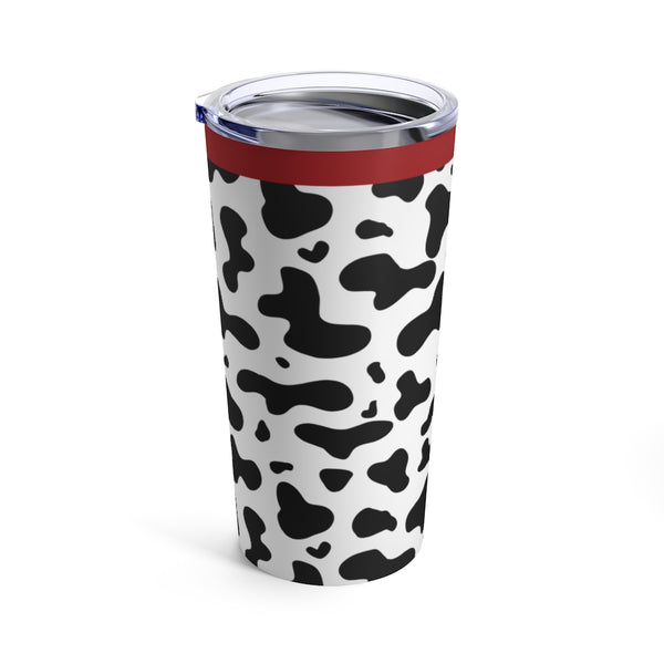 Cute Cow Print With Red Band Stainless Steel 20 oz. Vacuum Insulated Tumbler, Tight Sealed Clear Lid, Travel Sized