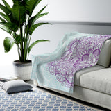 Purple Mandala On Blue Velveteen Plush Blanket Custom Blanket, Plush Throw Blanket for Home, Office, Dorm, Super Soft 3 Sizes,