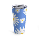 Fresh Daisies on Blue Stainless Steel 20 oz. Vacuum Insulated Tumbler, Tight Sealed Clear Lid, Travel Sized