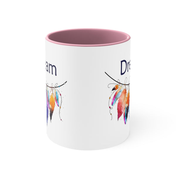 Dream Bohemian Look Feathers Ceramic Coffee Mugs With Color Glazed Interior In 5 Colors