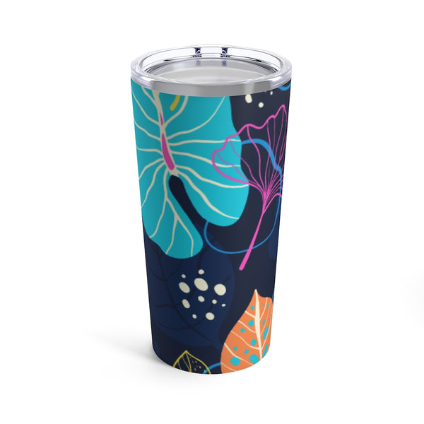 Fresh Tropical Print on Navy Stainless Steel 20 oz. Vacuum Insulated Tumbler, Tight Sealed Clear Lid, Travel Sized