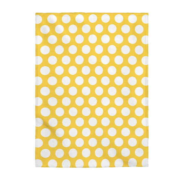 White Polka Dots On Yellow Velveteen Plush Blanket Custom Blanket, Plush Throw Blanket for Home, Office, Dorm, Super Soft 3 Sizes,