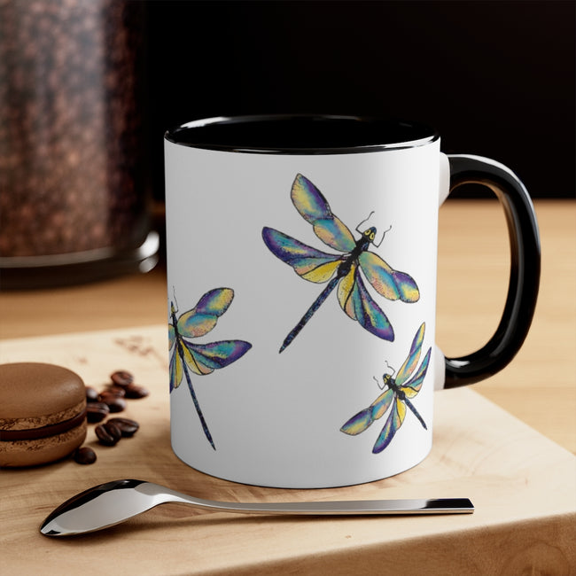Beautiful Dragonflies Ceramic Coffee Mugs With Color Glazed Interior In 5 Colors