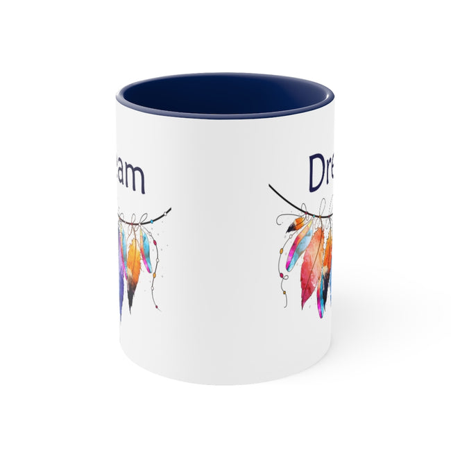 Dream Bohemian Look Feathers Ceramic Coffee Mugs With Color Glazed Interior In 5 Colors