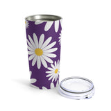 Fresh Daisies On Purple Stainless Steel 20 oz. Vacuum Insulated Tumbler, Tight Sealed Clear Lid, Travel Sized