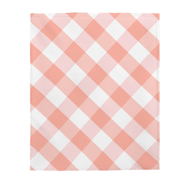 Pink Check Plaid Velveteen Plush Blanket Custom Blanket, Plush Throw Blanket for Home, Office, Dorm, Super Soft 3 Sizes,