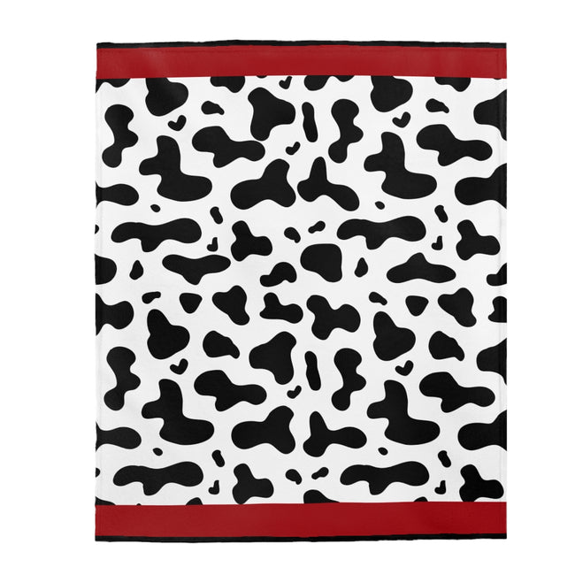 Cow Print Red Border Velveteen Plush Blanket Custom Blanket, Plush Throw Blanket for Home, Office, Dorm, Super Soft 3 Sizes,