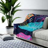 Fresh Tropical on Navy Velveteen Plush Blanket Custom Blanket, Plush Throw Blanket for Home, Office, Dorm, Super Soft 3 Sizes