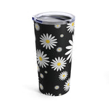 Fresh Daisies On Black Stainless Steel 20 oz. Vacuum Insulated Tumbler, Tight Sealed Clear Lid, Travel Sized
