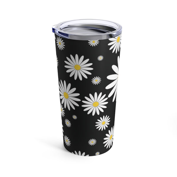 Fresh Daisies On Black Stainless Steel 20 oz. Vacuum Insulated Tumbler, Tight Sealed Clear Lid, Travel Sized