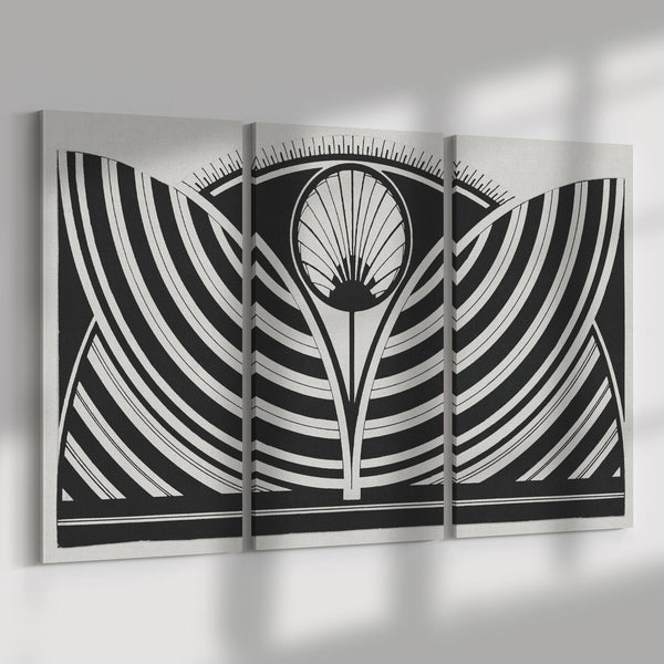 Art Deco Stylized Flower Vintage 3 Piece Canvas Set