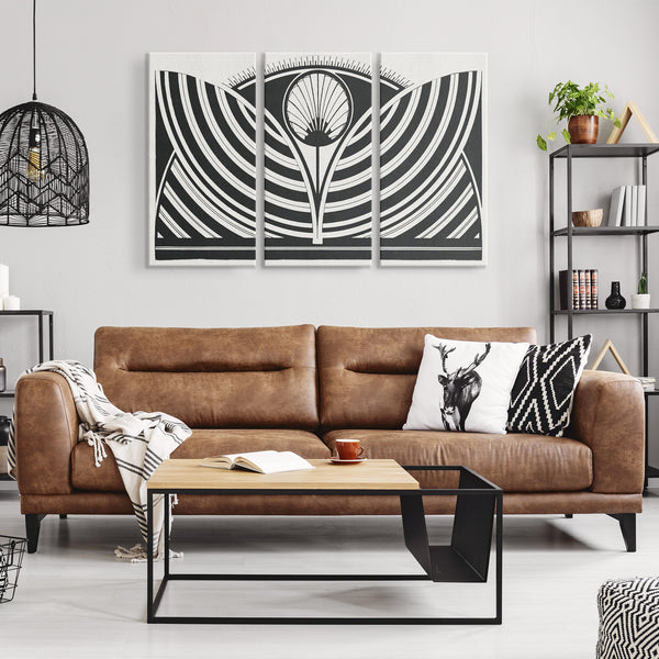 Art Deco Stylized Flower Vintage 3 Piece Canvas Set