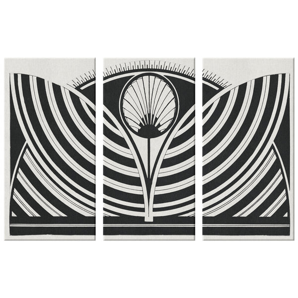 Art Deco Stylized Flower Vintage 3 Piece Canvas Set