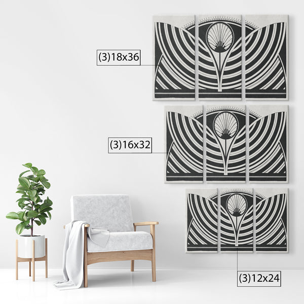 Art Deco Stylized Flower Vintage 3 Piece Canvas Set