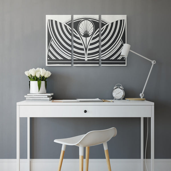 Art Deco Stylized Flower Vintage 3 Piece Canvas Set