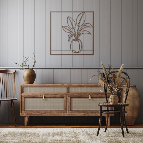 Banana Leaf Plant In Pot In Frame Metal Wall Decor Wall Art Tropical Plant Wall Decoration