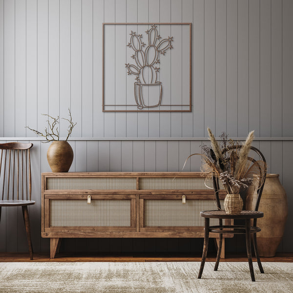 Cactus In Pot In Frame Custom Metal Wall Decor Wall Art Desert Plant Wall Decoration