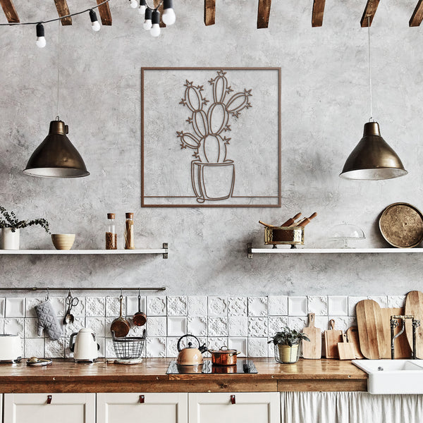 Cactus In Pot In Frame Custom Metal Wall Decor Wall Art Desert Plant Wall Decoration