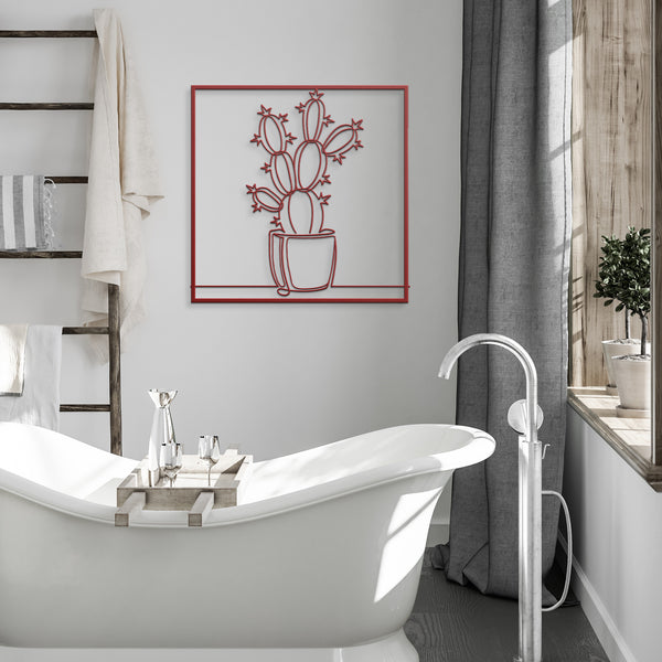 Cactus In Pot In Frame Custom Metal Wall Decor Wall Art Desert Plant Wall Decoration