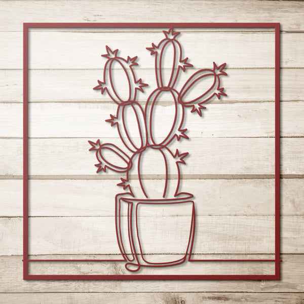Cactus In Pot In Frame Custom Metal Wall Decor Wall Art Desert Plant Wall Decoration