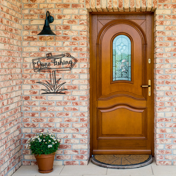 Gone Fishing Sign Post Custom Metal Wall Decor Wall Art Tropical Plant Wall Decoration