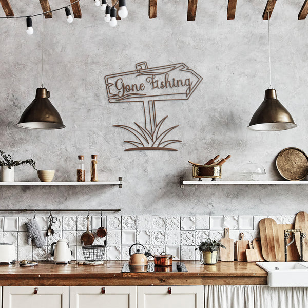 Gone Fishing Sign Post Custom Metal Wall Decor Wall Art Tropical Plant Wall Decoration