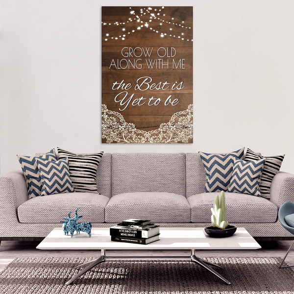 Grow Old With Me Wood, Lace and Lights Canvas Wall Art, Multiple Sizes - Mind Body Spirit