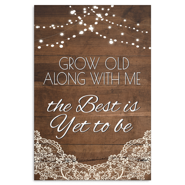 Grow Old With Me Wood, Lace and Lights Canvas Wall Art, Multiple Sizes - Mind Body Spirit