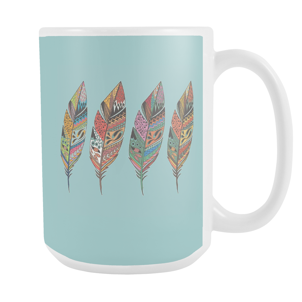 Big Four Feathers 15 oz Mug Blue Background