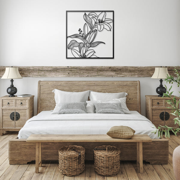 Lily Floral Plant In Frame Metal Wall Decor Wall Art Flower Art Wall Decoration