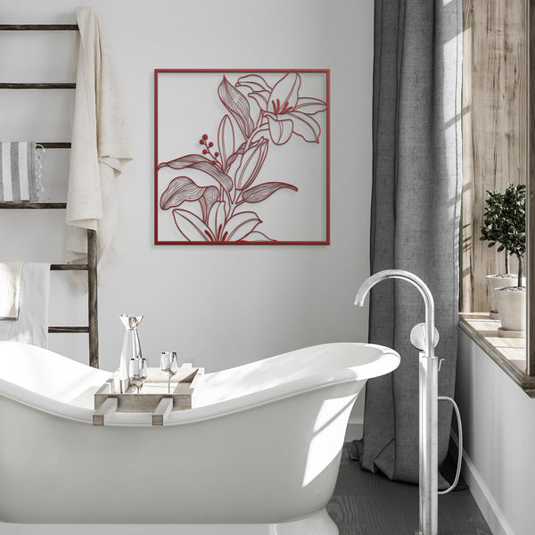 Lily Floral Plant In Frame Metal Wall Decor Wall Art Flower Art Wall Decoration