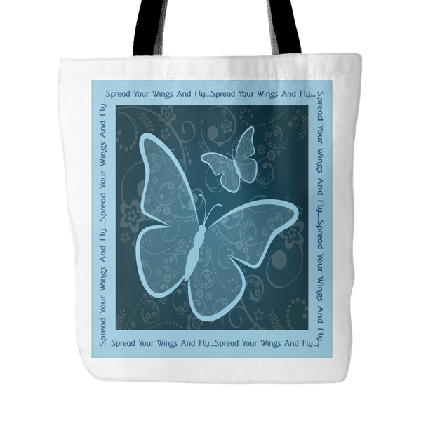 Spread Your Wings And Fly 18 x 18 Tote Bag - Dark Blue, White, Light Blue - Mind Body Spirit