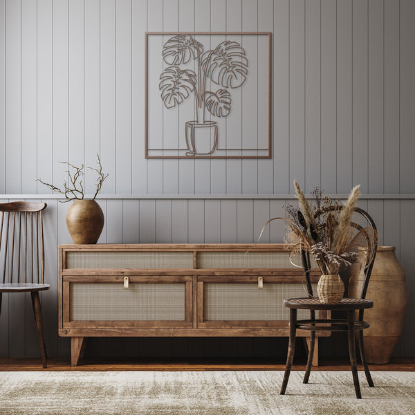 Palm Fronds In Pot Framed Metal Wall Decor Wall Art Plants Botanical Wall Decoration