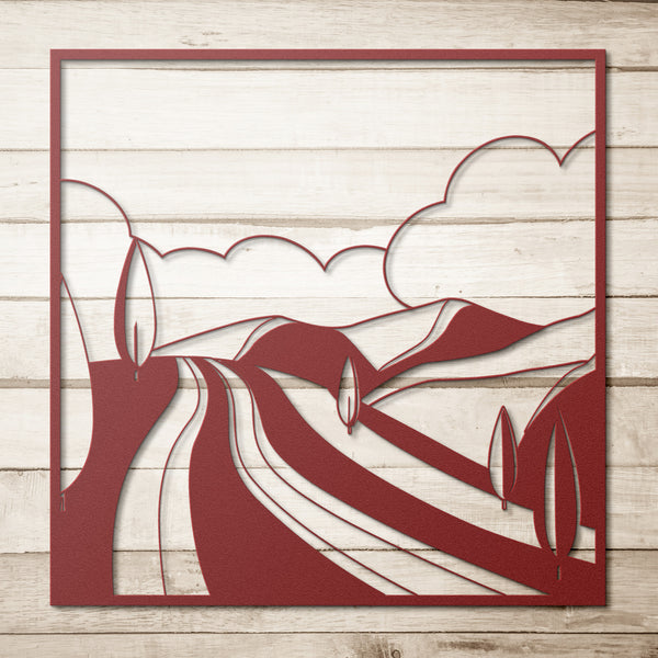 Rolling Hills With Trees In Frame Custom Metal Wall Decor Wall Art Tropical Plant Wall Decoration