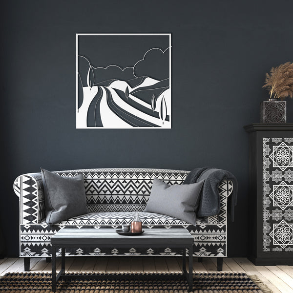 Rolling Hills With Trees In Frame Custom Metal Wall Decor Wall Art Tropical Plant Wall Decoration