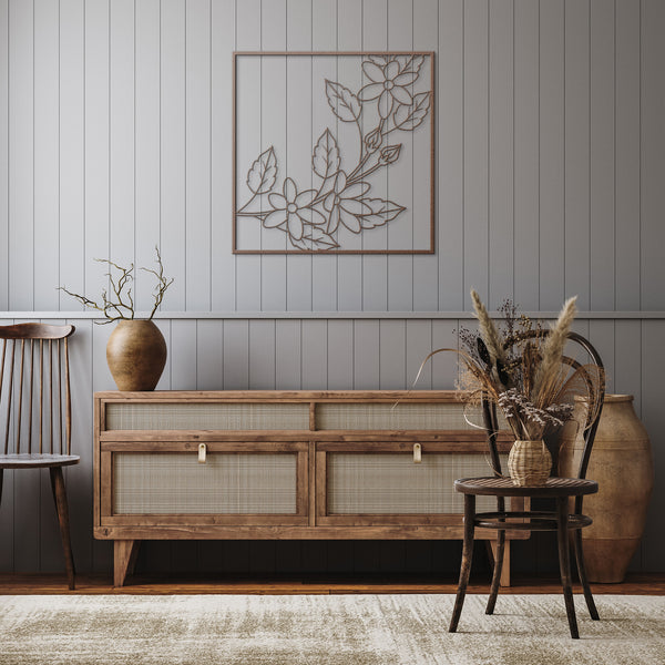 Six Petal Flowers In Frame Metal Wall Decor Wall Art Floral Wall Decoration