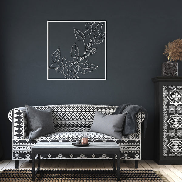 Six Petal Flowers In Frame Metal Wall Decor Wall Art Floral Wall Decoration