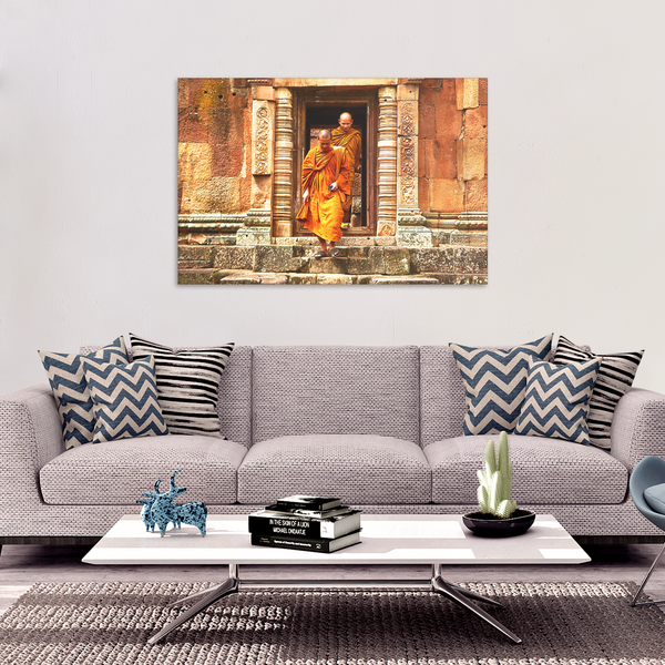 Buddhist Monks at Temple Canvas Wall Art Decor in 4 Sizes - Mind Body Spirit