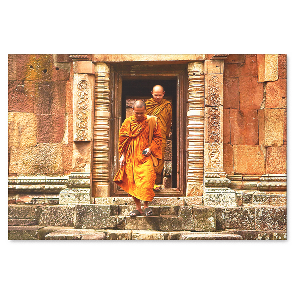 Buddhist Monks at Temple Canvas Wall Art Decor in 4 Sizes - Mind Body Spirit
